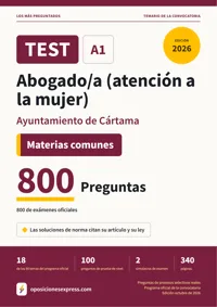 Portada del libro: 800 preguntas reales para el programa oficial de Abogado/a (atención a la mujer) · Ayuntamiento de Cártama — Materias comunes