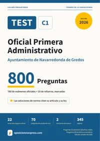 Portada del libro: 780 preguntas reales para el programa oficial de Oficial Primera Administrativo · Ayuntamiento de Navarredonda de Gredos