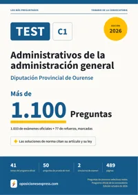 Portada del libro: 1.033 preguntas reales para el programa oficial de Administrativos de la administración general · Diputación Provincial de Ourense