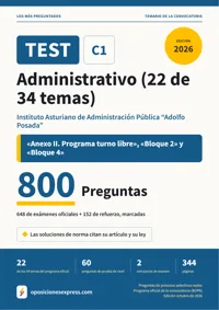 Portada del libro: 648 preguntas reales para el programa oficial de Administrativo (22 de 34 temas) · Instituto Asturiano de Administración Pública “Adolfo Posada” — 22 de 34 temas