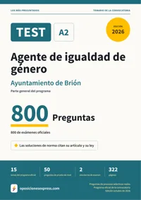 Portada del libro: 800 preguntas reales para el programa oficial de Agente de igualdad de género · Ayuntamiento de Brión