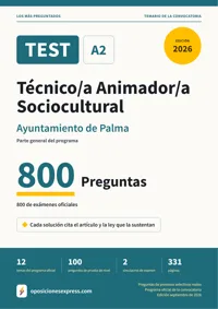 Portada del libro: 800 preguntas reales para el programa oficial de Técnico/a Animador/a Sociocultural · Ayuntamiento de Palma