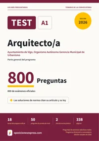 Portada del libro: 800 preguntas reales para el programa oficial de Arquitecto/a · Ayuntamiento de Vigo, Organismo Autónomo Gerencia Municipal de Urbanismo