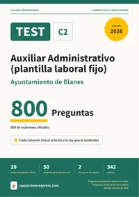 Portada del libro: 800 preguntas reales para el programa oficial de Auxiliar Administrativo (plantilla laboral fijo) · Ayuntamiento de Blanes