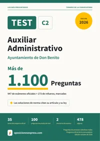 Portada del libro: 947 preguntas reales para el programa oficial de Auxiliar Administrativo · Ayuntamiento de Don Benito