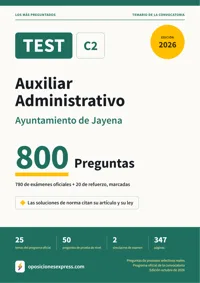Portada del libro: 780 preguntas reales para el programa oficial de Auxiliar Administrativo · Ayuntamiento de Jayena