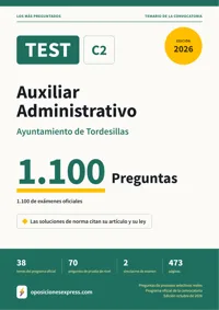 Portada del libro: 1.100 preguntas reales para el programa oficial de Auxiliar Administrativo · Ayuntamiento de Tordesillas