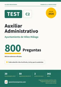 Portada del libro: 800 preguntas reales para el programa oficial de Auxiliar Administrativo · Ayuntamiento de Vélez-Málaga