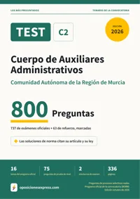 Portada del libro: 737 preguntas reales para el programa oficial del Cuerpo de Auxiliares Administrativos · Comunidad Autónoma de la Región de Murcia