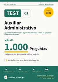 Portada del libro: 1.009 preguntas reales para el programa oficial de Auxiliar Administrativo · Ayuntamiento de Langreo - Organismo Autónomo Centro de Apoyo a la Integración de Pando