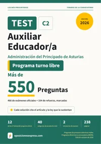 Portada del libro: 466 preguntas reales para el programa oficial de Auxiliar Educador/a · Administración del Principado de Asturias — Programa turno libre