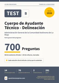 Portada del libro: 560 preguntas reales para el programa oficial del Cuerpo de Ayudante Técnico - Delineación · Administración General de la Comunidad Autónoma de La Rioja