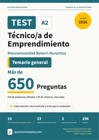Portada del libro: 619 preguntas reales para el programa oficial de Técnico/a de Emprendimiento · Mancomunidad Beterri-Buruntza — Temario general
