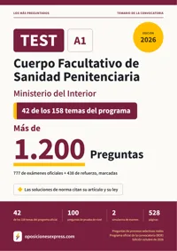 Portada del libro: 777 preguntas reales para el programa oficial del Cuerpo Facultativo de Sanidad Penitenciaria · Ministerio del Interior — 42 de 158 temas