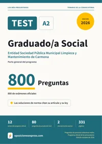 Portada del libro: 800 preguntas reales para el programa oficial de Graduado/a Social · Entidad Sociedad Pública Municipal Limpieza y Mantenimiento de Carmona