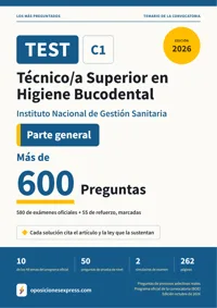 Portada del libro: 580 preguntas reales para el programa oficial de Técnico/a Superior en Higiene Bucodental · Instituto Nacional de Gestión Sanitaria — Parte general