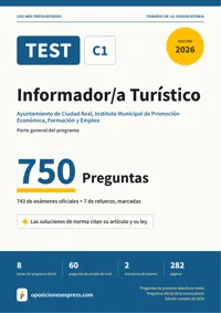 Portada del libro: 743 preguntas reales para el programa oficial de Informador/a Turístico · Ayuntamiento de Ciudad Real, Instituto Municipal de Promoción Económica, Formación y Empleo