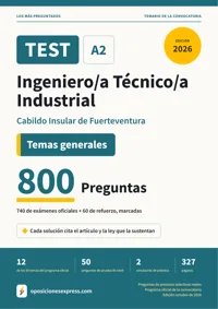 Portada del libro: 740 preguntas reales para el programa oficial de Ingeniero/a Técnico/a Industrial · Cabildo Insular de Fuerteventura — Temas generales