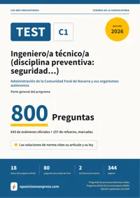 Portada del libro: 643 preguntas reales para el programa oficial de Ingeniero/a técnico/a (disciplina preventiva: seguridad…) · Administración de la Comunidad Foral de Navarra y sus organismos autónomos