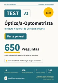 Portada del libro: 575 preguntas reales para el programa oficial de Óptico/a-Optometrista · Instituto Nacional de Gestión Sanitaria — Parte general