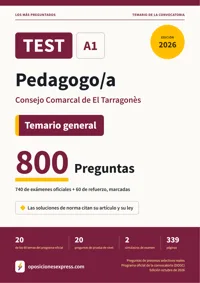 Portada del libro: 740 preguntas reales para el programa oficial de Pedagogo/a · Consejo Comarcal de El Tarragonès — Temario general