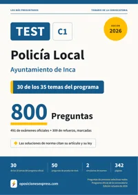 Portada del libro: 491 preguntas reales para el programa oficial de Policía Local · Ayuntamiento de Inca — 30 de 35 temas