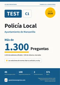 Portada del libro: 1.032 preguntas reales para el programa oficial de Policía Local · Ayuntamiento de Manzanilla