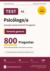 Portada del libro: 740 preguntas reales para el programa oficial de Psicólogo/a · Consejo Comarcal de El Tarragonès — Temario general