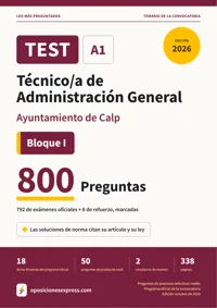Portada del libro: 792 preguntas reales para el programa oficial de Técnico/a de Administración General · Ayuntamiento de Calp — Bloque I