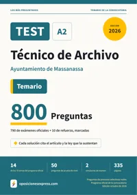 Portada del libro: 790 preguntas reales para el programa oficial de Técnico de Archivo · Ayuntamiento de Massanassa — Temario