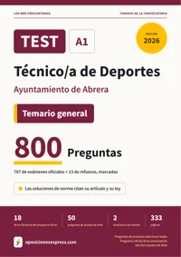 Portada del libro: 787 preguntas reales para el programa oficial de Técnico/a de Deportes · Ayuntamiento de Abrera — Temario general