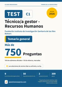 Portada del libro: 705 preguntas reales para el programa oficial de Técnico/a gestor - Recursos Humanos · Fundación Instituto de Investigación Sanitaria de las Illes Balears — Temario general