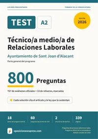 Portada del libro: 767 preguntas reales para el programa oficial de Técnico/a medio/a de Relaciones Laborales · Ayuntamiento de Sant Joan d'Alacant