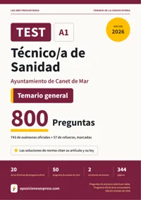 Portada del libro: 743 preguntas reales para el programa oficial de Técnico/a de Sanidad · Ayuntamiento de Canet de Mar — Temario general