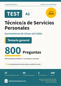 Portada del libro: 798 preguntas reales para el programa oficial de Técnico/a de Servicios Personales · Ayuntamiento de Llinars del Vallès — Temario general