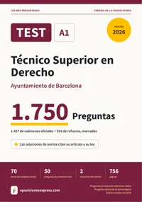 Portada del libro: 1.457 preguntas reales para el programa oficial de Técnico Superior en Derecho · Ayuntamiento de Barcelona