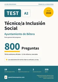 Portada del libro: 788 preguntas reales para el programa oficial de Técnico/a Inclusión Social · Ayuntamiento de Bétera