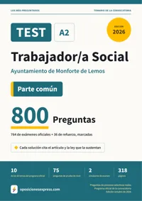 Portada del libro: 764 preguntas reales para el programa oficial de Trabajador/a Social · Ayuntamiento de Monforte de Lemos — Parte común