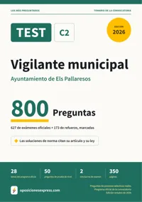 Portada del libro: 627 preguntas reales para el programa oficial de Vigilante municipal · Ayuntamiento de Els Pallaresos