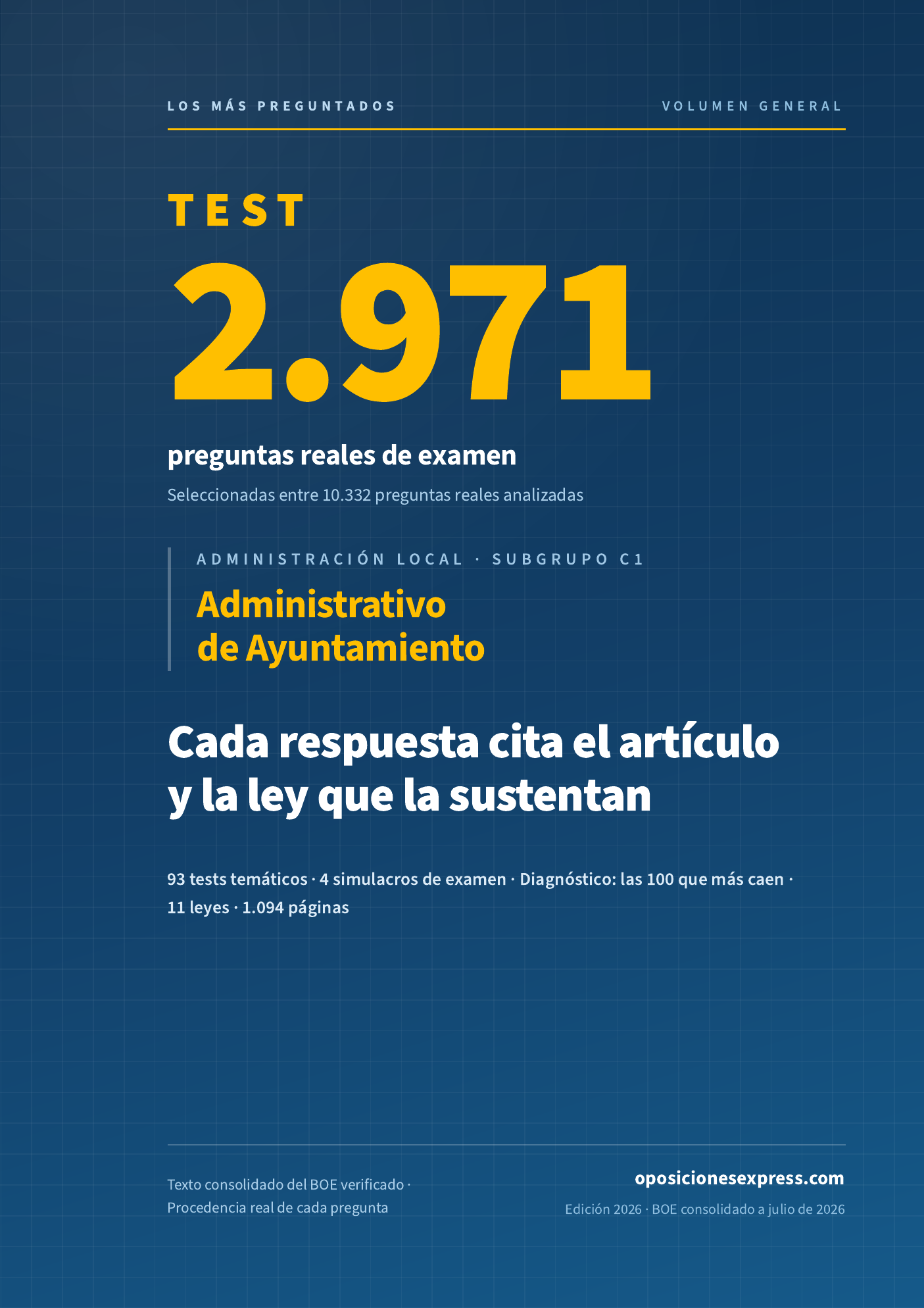 Portada del PDF: TEST Administrativo de Ayuntamiento, 2.971 preguntas reales de examen