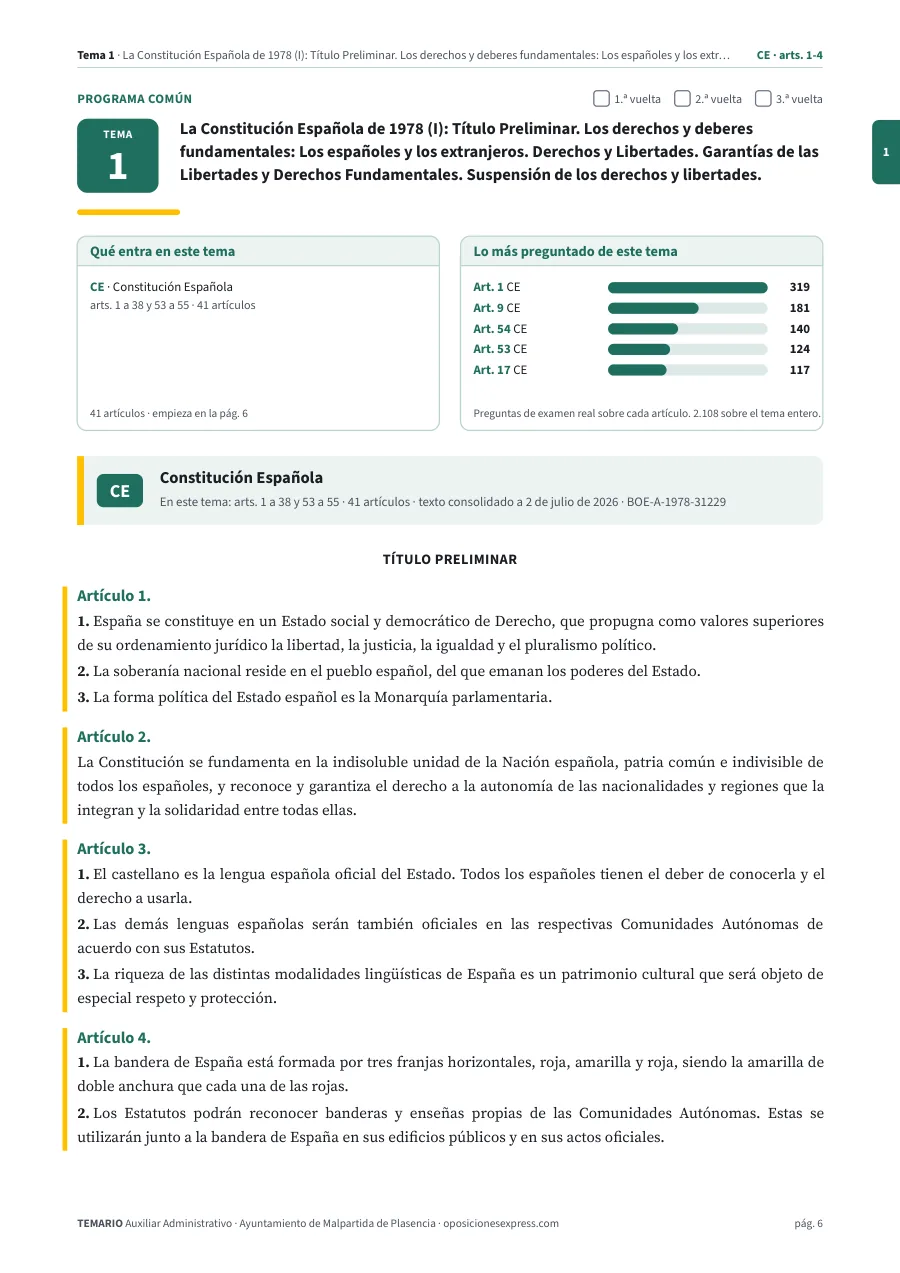 Primera página del tema 1 del temario