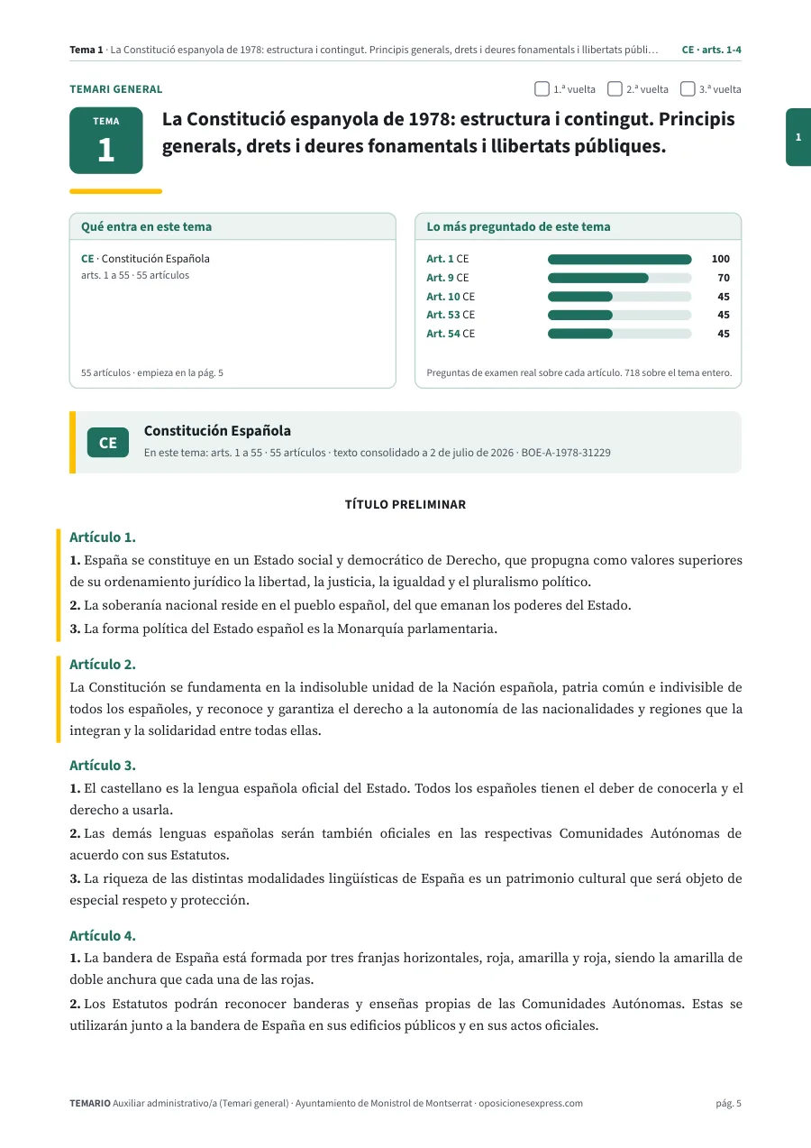 Primera página del tema 1 del temario