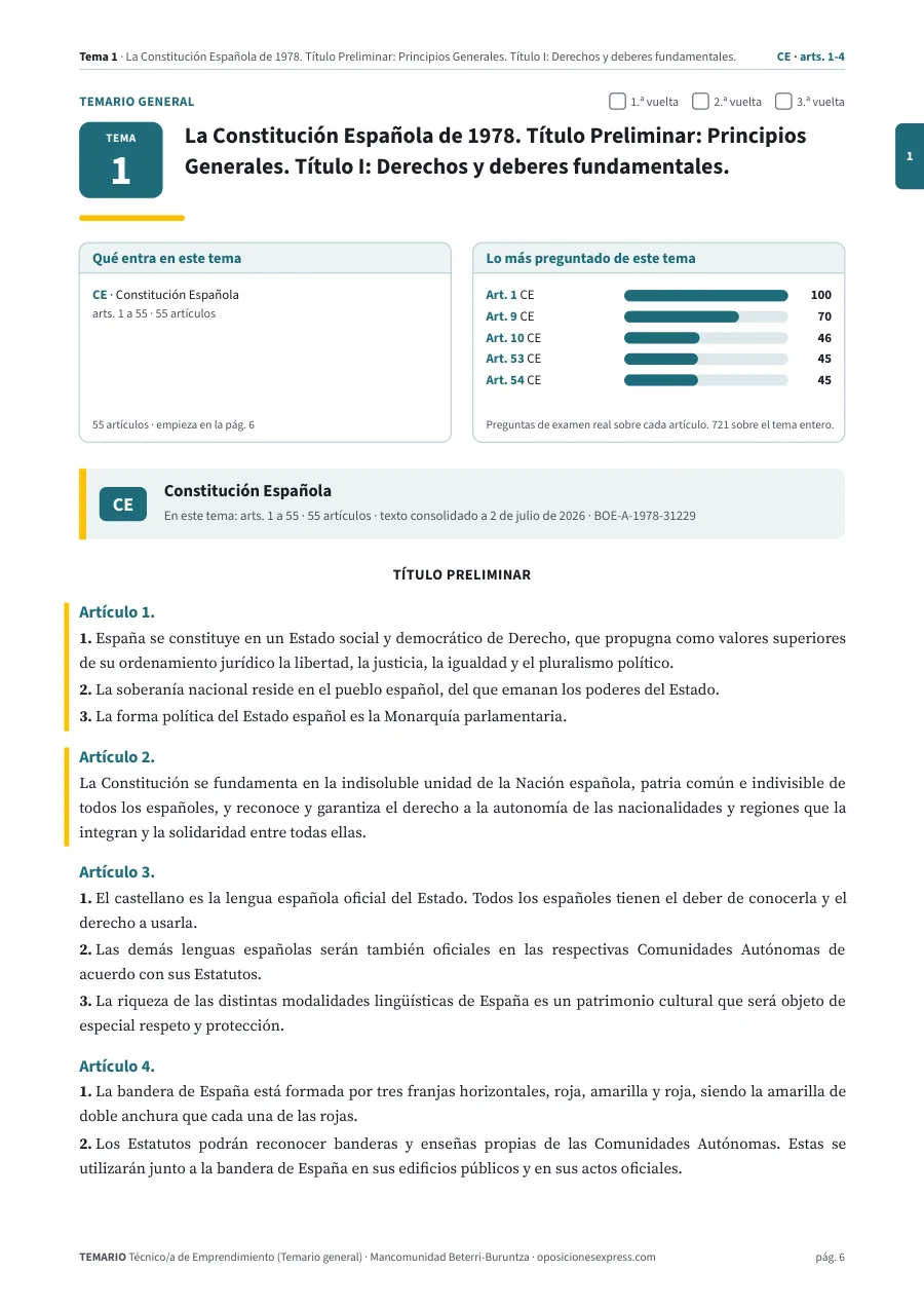 Primera página del tema 1 del temario