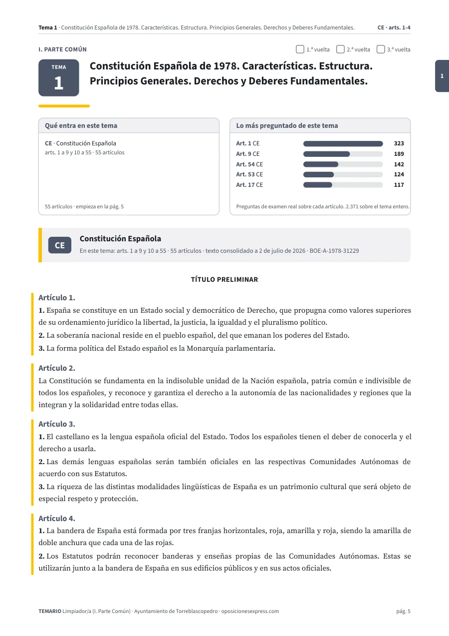 Primera página del tema 1 del temario