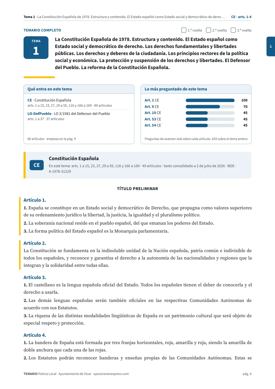 Primera página del tema 1 del temario