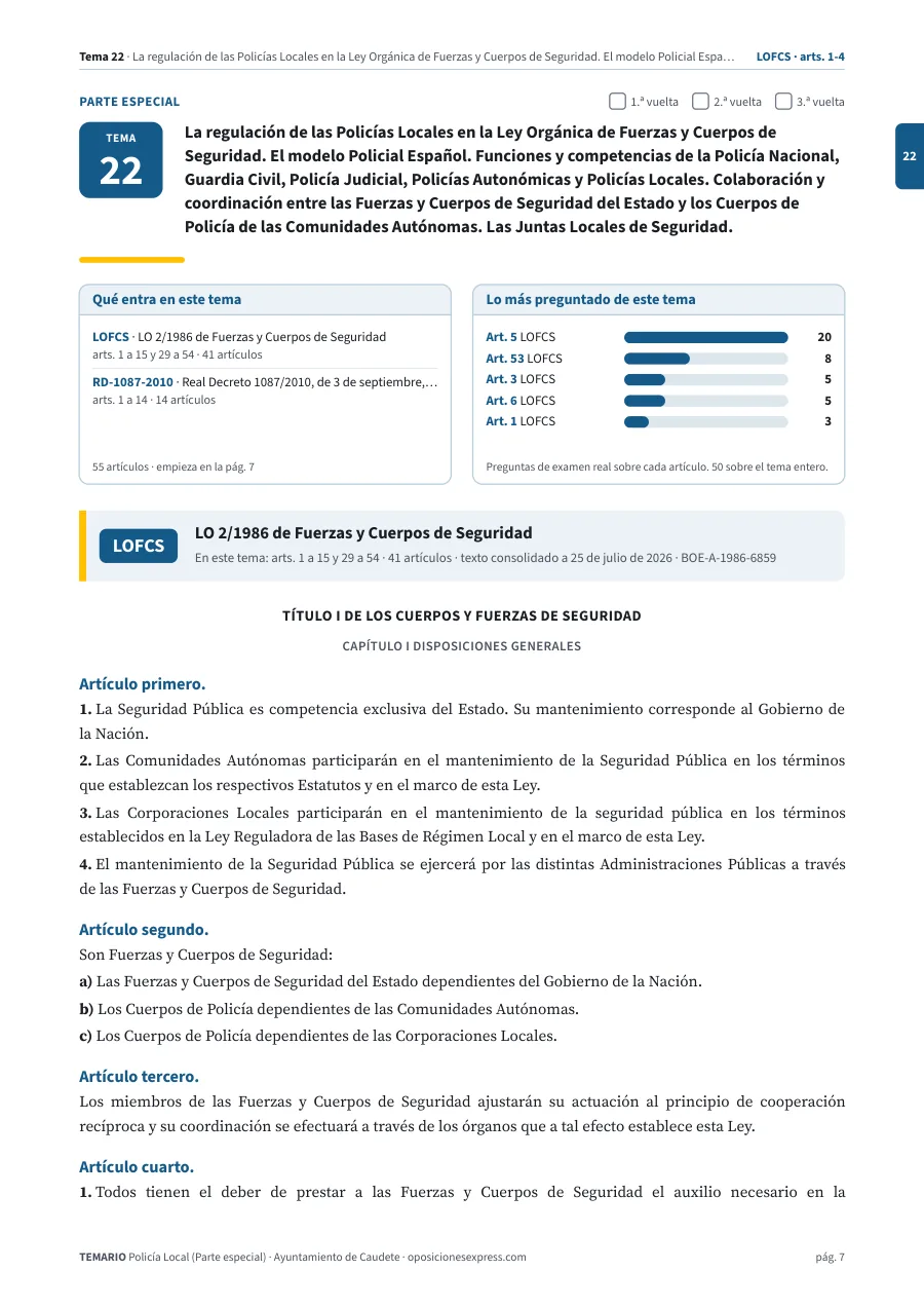 Primera página del tema 22 del temario