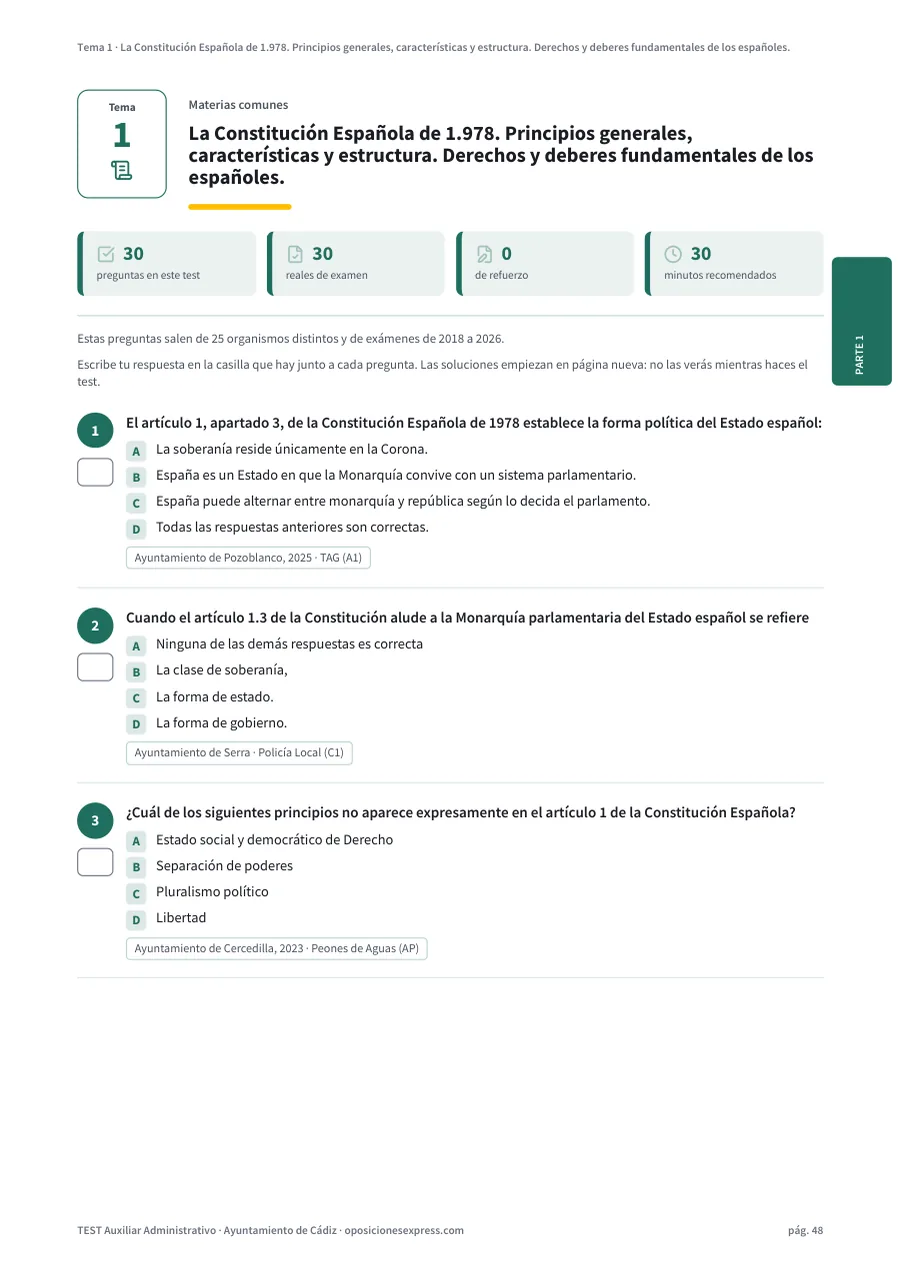 Página del test del tema 1