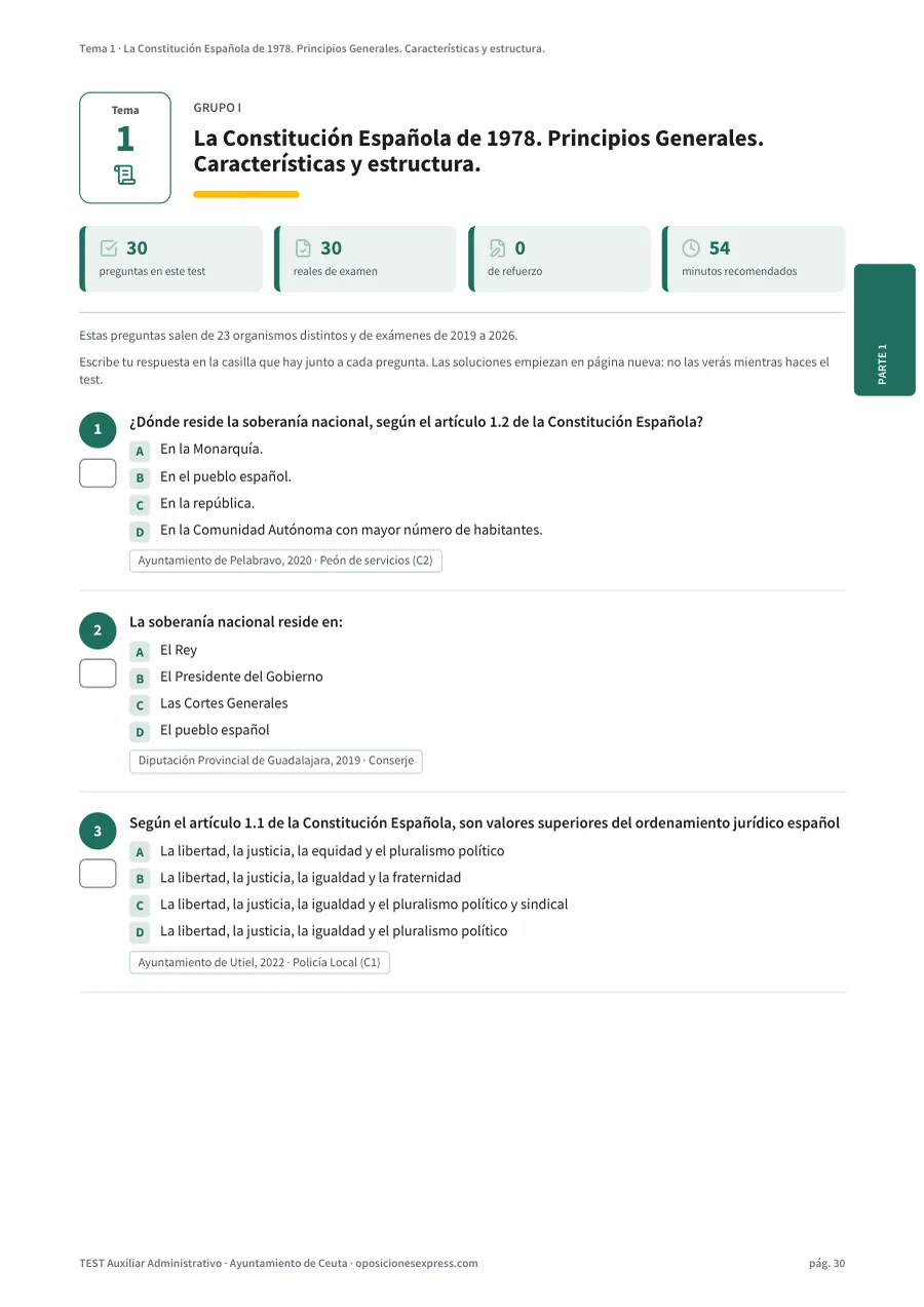 Página del test del tema 1