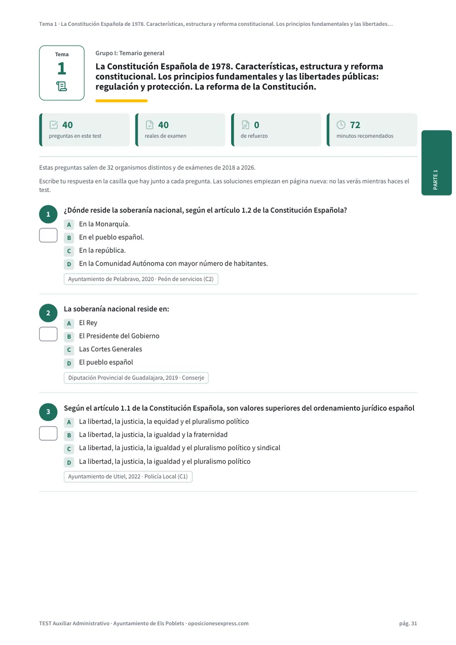 Página del test del tema 1