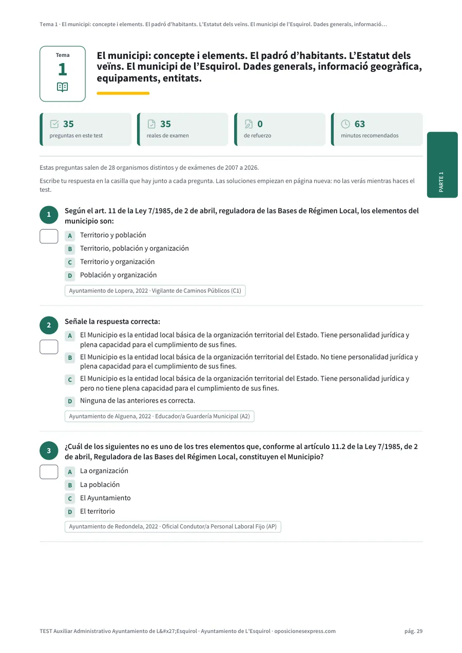 Página del test del tema 1